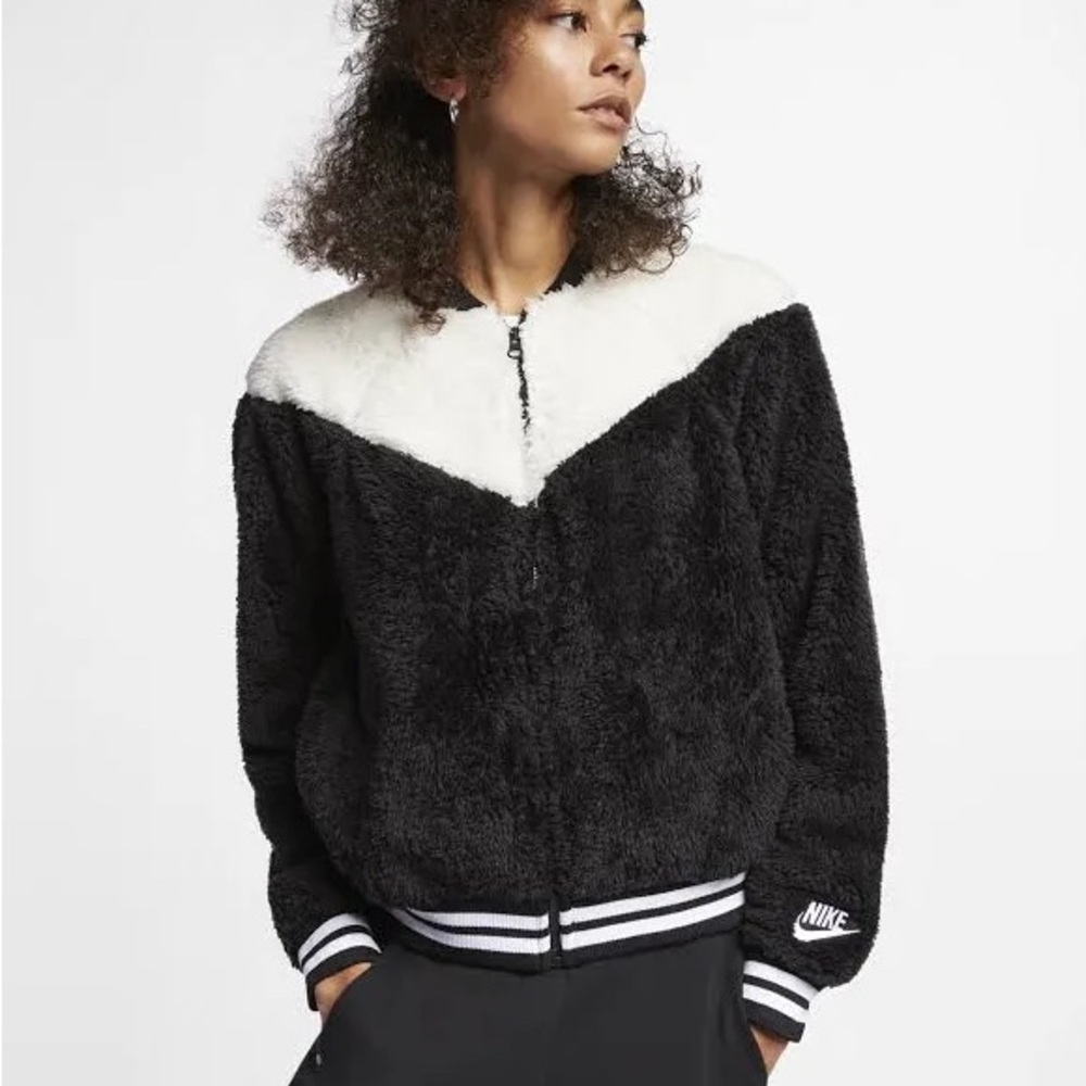 Nike Women's Black and White Fleece Jacket